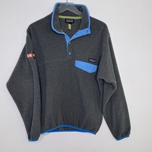 Patagonia Mens Synchilla Fleece Pullover Size Small Snap-T Gray Blue‎ Patch